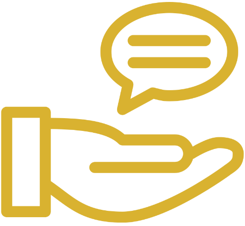 Icon: a hand offering a speech bubble