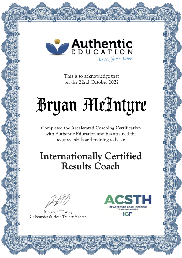 Bryan McIntyre — Internationally Certified Results Coach certificate
