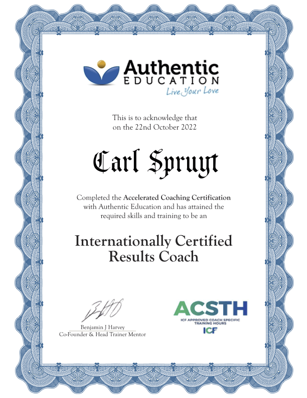 Carl Spruyt — Internationally Certified Results Coach certificate